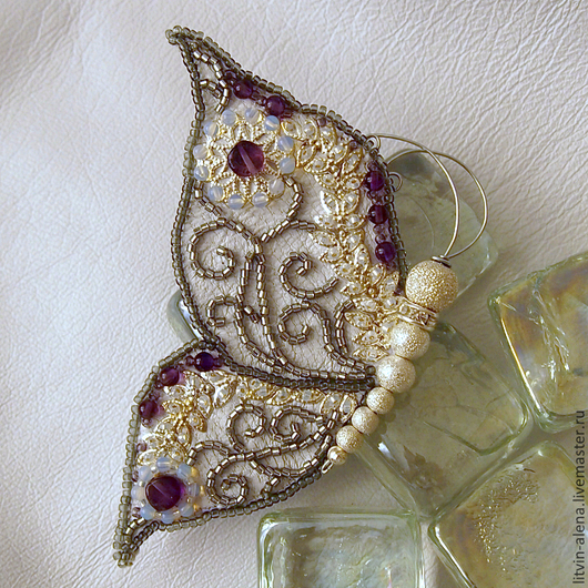 Brooches handmade. Brooch "Twilight frost". Butterfly bead. master Alena Litvin. My Livemaster.Brooch beads, brooch