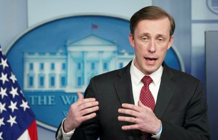 FILE PHOTO: U.S. National security adviser Jake Sullivan speaks during a press briefing at the White House in Washington, U.S., January 13, 2022. REUTERS/Kevin Lamarque