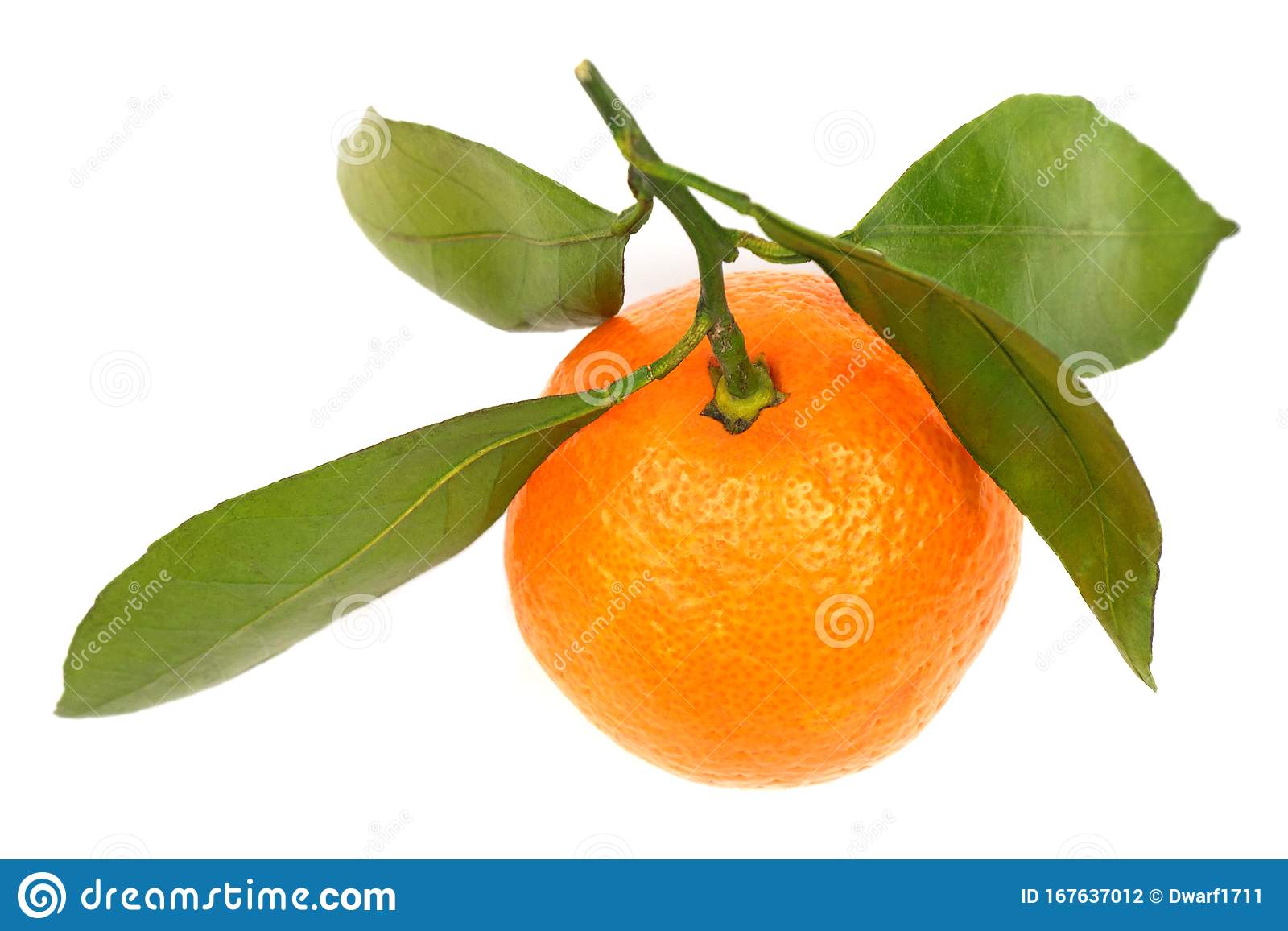 Ripe  juicy orange tangerine with leaves Isolated on a white background