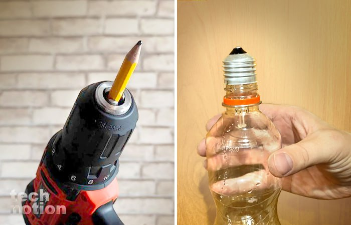 Зачем карандаш вставлять в дрель, а пластиковую бутылку надевать на лампочку (Дрель-шуруповерт Starwind DS-13-18B) / Изображение: дзен-канал technotion