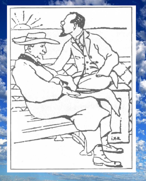 Профессор И. Ильин и князь С. Трубецкой. Рисунок художника и литератора И. Матусевича, который также был в числе пассажиров, выполнен на борту во время депортации в Европу.