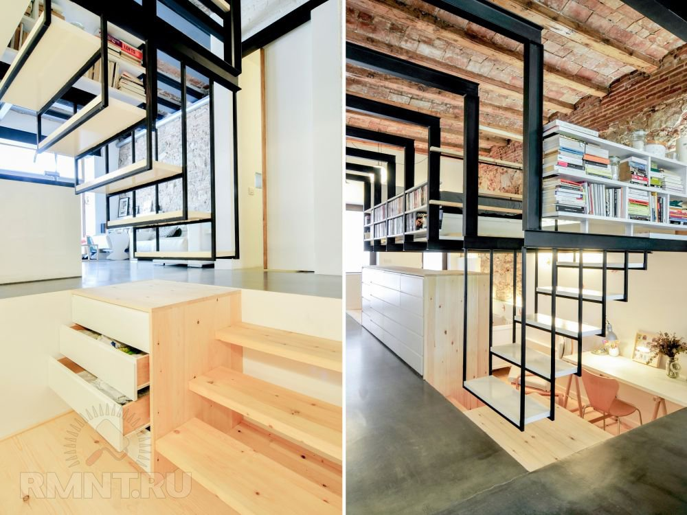 Лестница-книжный шкаф: яркие фотопримеры книжный шкаф,лестница