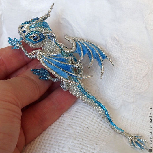 Brooches handmade. Order Dragon brooch "Snow". Brooch beads. Embroidered dragon. master Alena Litvin. Livemaster. Brooches, buy