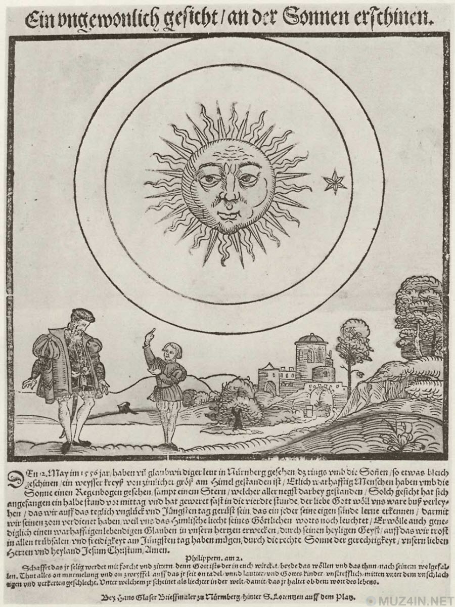 Загадочное небесное сражение над Нюрнбергом 1561 года которые, солнца, произошло, чтобы, Глейзер, солнце, после, также, явление, города, около, жители, цвета, протяжении, дождь, Многие, наблюдали, между, более, кровавокрасные