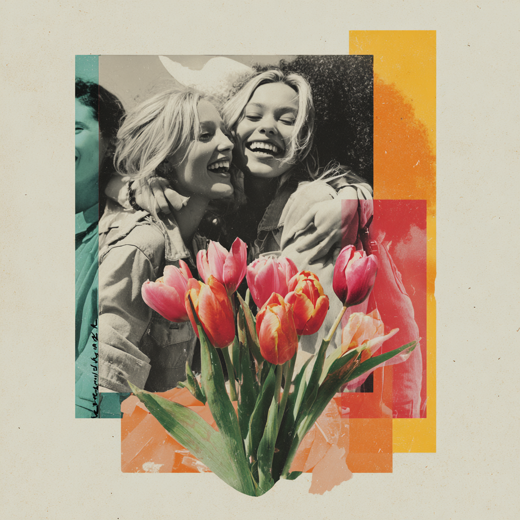 Как сделать открытку на 8 Марта из вашего фото с подругой, мамой и дочкой — готовые промты для нейросети Марта, открытку, исходного, черты, основе, загруженного, Главное, максимально, точно, искажений, сохрани, открытка, стиле, Стиль, надпись, цветущем, атмосфера, Вокруг, праздником, нежной