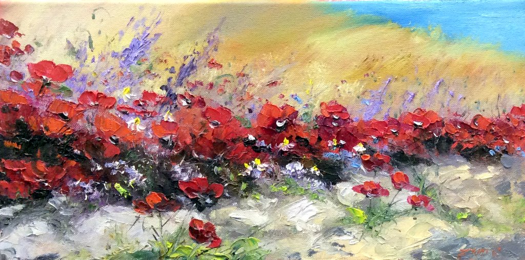 Zivotic Зоран, Маки, масло, холст, 20x40cm, £270