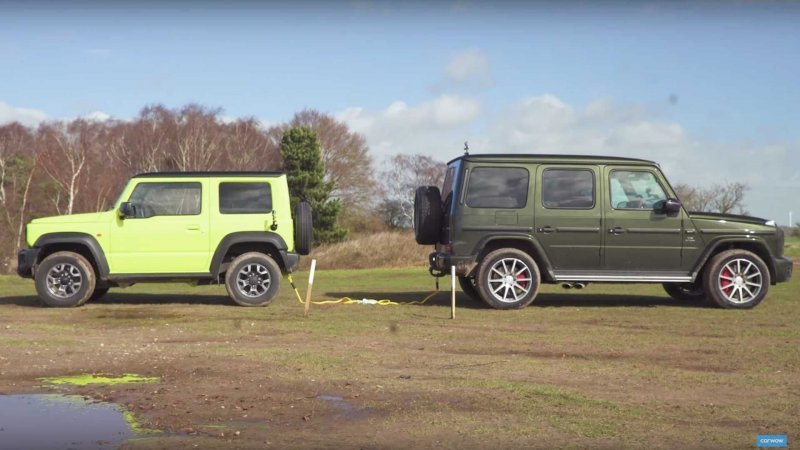 Перетягивание каната: Mercedes-AMG G63 против Suzuki Jimny Mercedes-AMG G63,Suzuki Jimny,видео,перетягивание каната