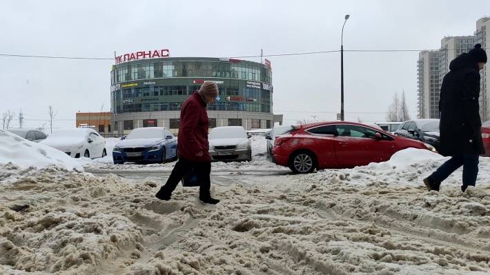 В Петербурге ГАЗель чуть не перевернулась на Народной улице из-за неубранного снега