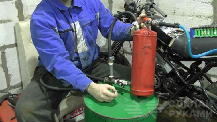 Пескоструй из огнетушителя с системой подачи от кнопки