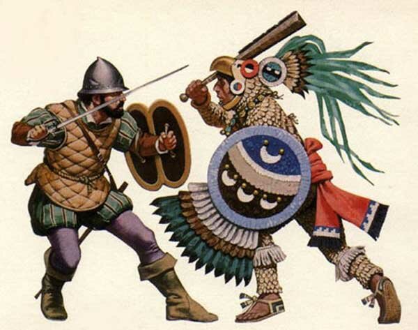 Поединок испанского и ацтекского воинов в представлении современного художника