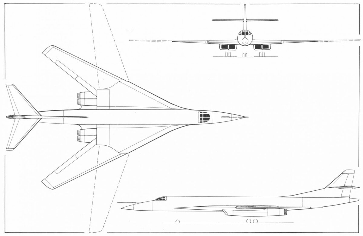 предварительная схема нового стратегического бомбардировщика конструкции КБ Туполева, получившего в НАТО кодовое обозначение Blackjack (Pilot Press) 