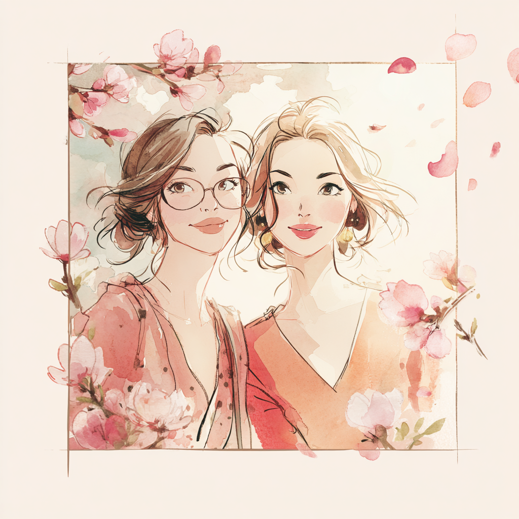 Как сделать открытку на 8 Марта из вашего фото с подругой, мамой и дочкой — готовые промты для нейросети Марта, открытку, исходного, черты, основе, загруженного, Главное, максимально, точно, искажений, сохрани, открытка, стиле, Стиль, надпись, цветущем, атмосфера, Вокруг, праздником, нежной