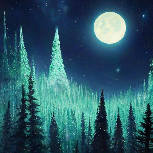 Странные хвойные деревья на Луне. В небе Земной шар.