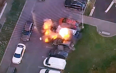 Опубликовано видео взрыва внедорожника на севере Москвы