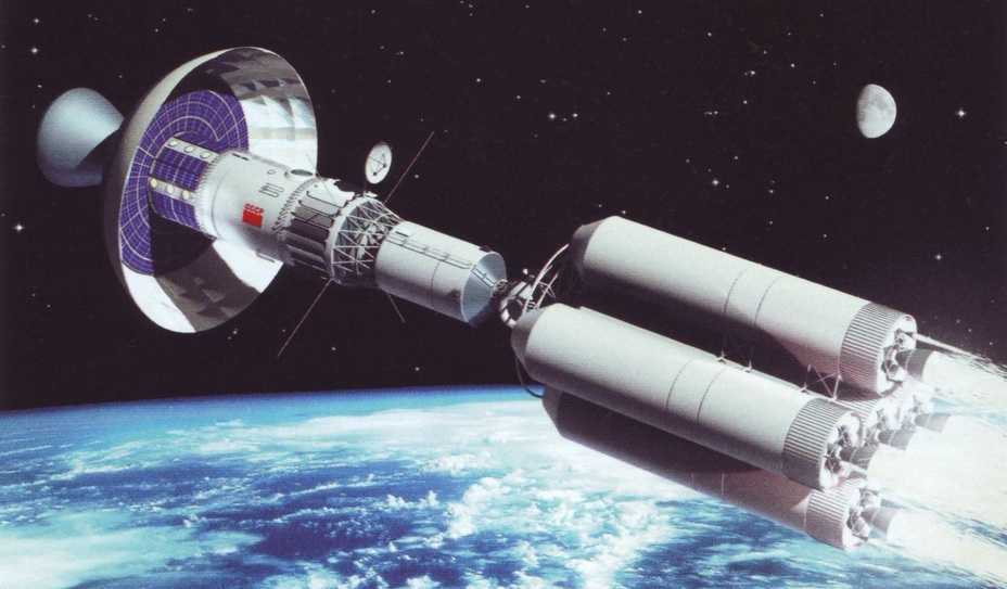 ​Тяжёлый межпланетный корабль в варианте 1964 года стартует с околоземной орбиты. Реконструкция Игоря Безяева energia.ru - «Вперёд — на Марс!» | Warspot.ru
