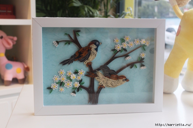 Панно с цветущим деревом и птицами в технике квиллинг (4) (640x426, 150Kb)