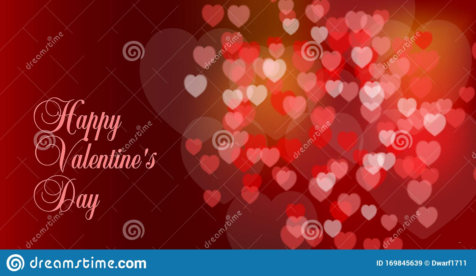 Happy Valentines Day calligraphic lettering on red gradient background with hearts bokeh. Good vector card, banner, flyer, poster, voucher or greeting card template. 