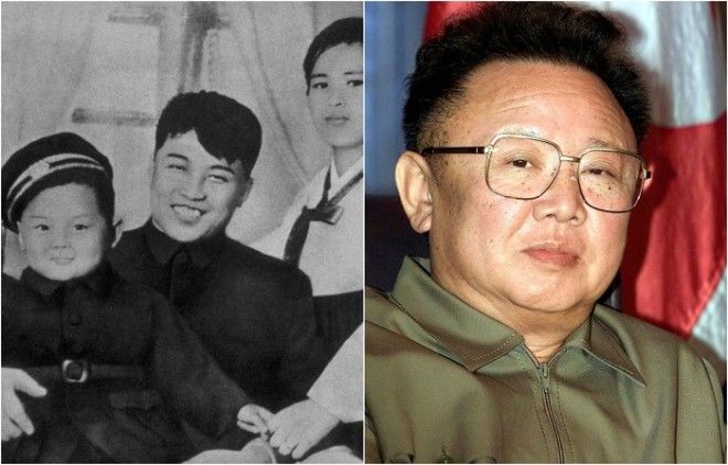 Ким на руках у своих родителей Ким Ир Сена и Ким Чен Сук 1945 год