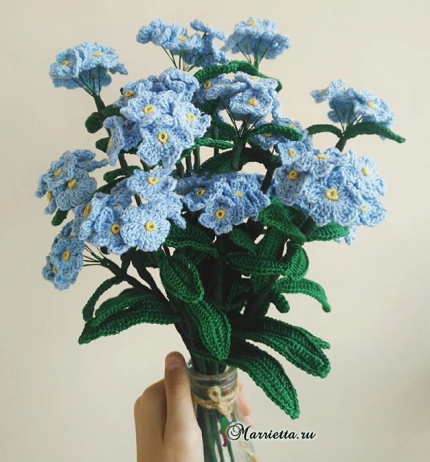 Голубые незабудки крючком. Схемы вязания
