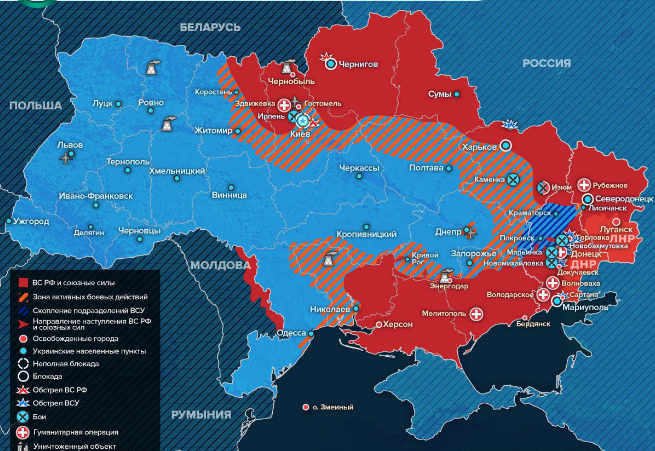 Новая карта боевых действий на Украине, 24 марта 2022: Денацификация в Украине, в Киеве, свежие новости, обзор спецоперации Юрий Подоляка