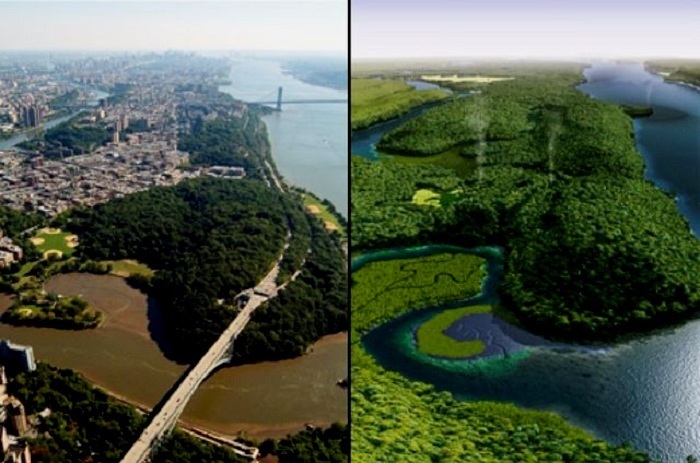 Манхэттен без небоскребов: ученый показал, как выглядел остров до урбанизации