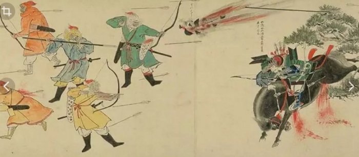 Монголы на японской гравюре используют китайские пороховые бомбы. ¦Фото: motolodka.ru.