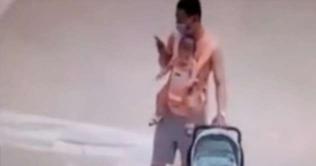 Папаша забыл, что младенец не в коляске и потерял его (1 фото + 1 видео)