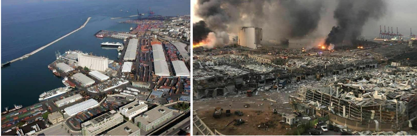 Порт в Бейруте до и после взрыва