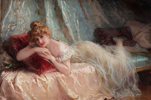 Картина с женщиной на подушках