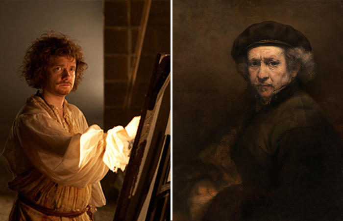 Кадр из фильма и автопортрет Рембрандта