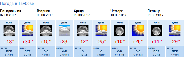 Прогноз в тамбове на неделю