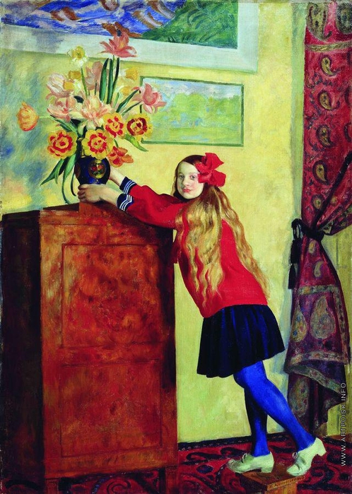 Девочка с цветами (498x700, 312Kb)