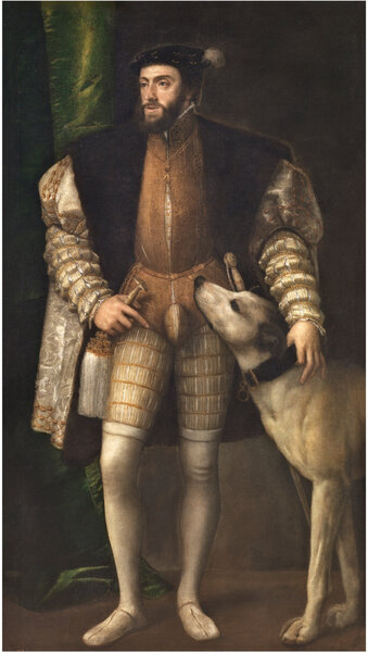 Портрет императора Карла V с собакой. Тициан Вечеллио, 1533