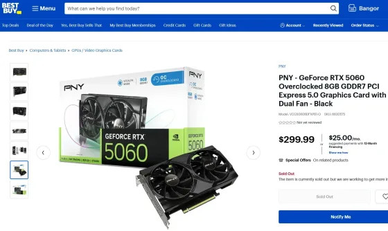 В каталоге Best Buy появилась первая видеокарта RTX 50XX за $299 — это RTX 5060