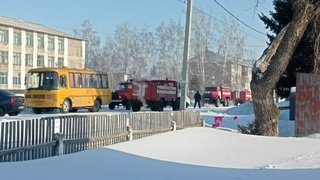 Пожарные у школы в Поспелихе / Фото: 