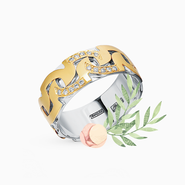 Обручальное кольцо «ЮВЕРОС», белое и розовое золото, бриллианты