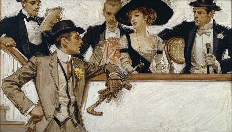 Картинки для декупажа. Joseph Christian Leyendecker - Дамы и кавалеры Leyendecker, Christian, жизни, Лейендекер, красивых, Joseph, заинтересованность, клубов, примерочных, также, молодых, людей, позах, выражающих, загадочными, обменивающихся, среды, взглядами, возможно, пытался