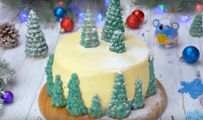 Ванильный торт «Заснеженный лес»: зимняя страна чудес