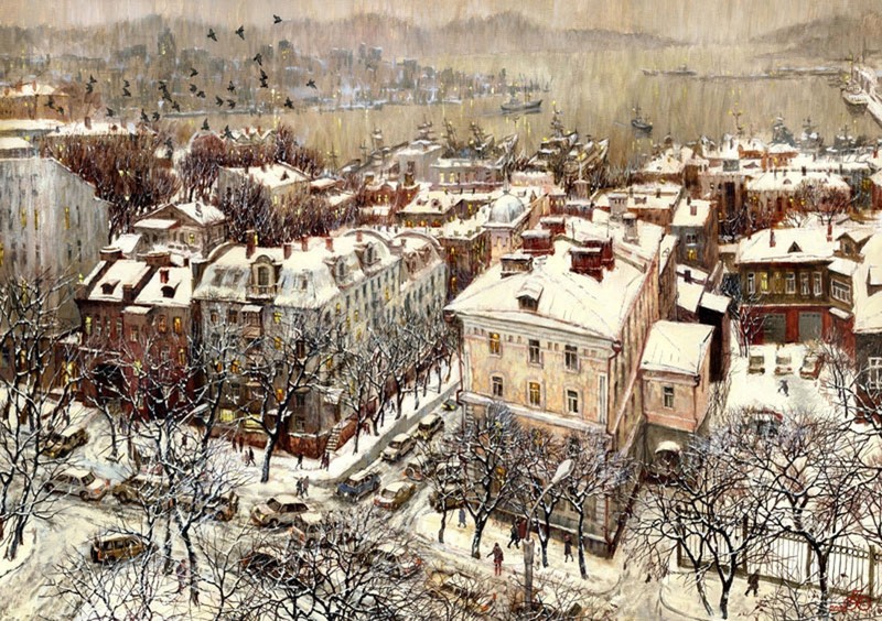 После снега город, картины, ностальгия, рисунки
