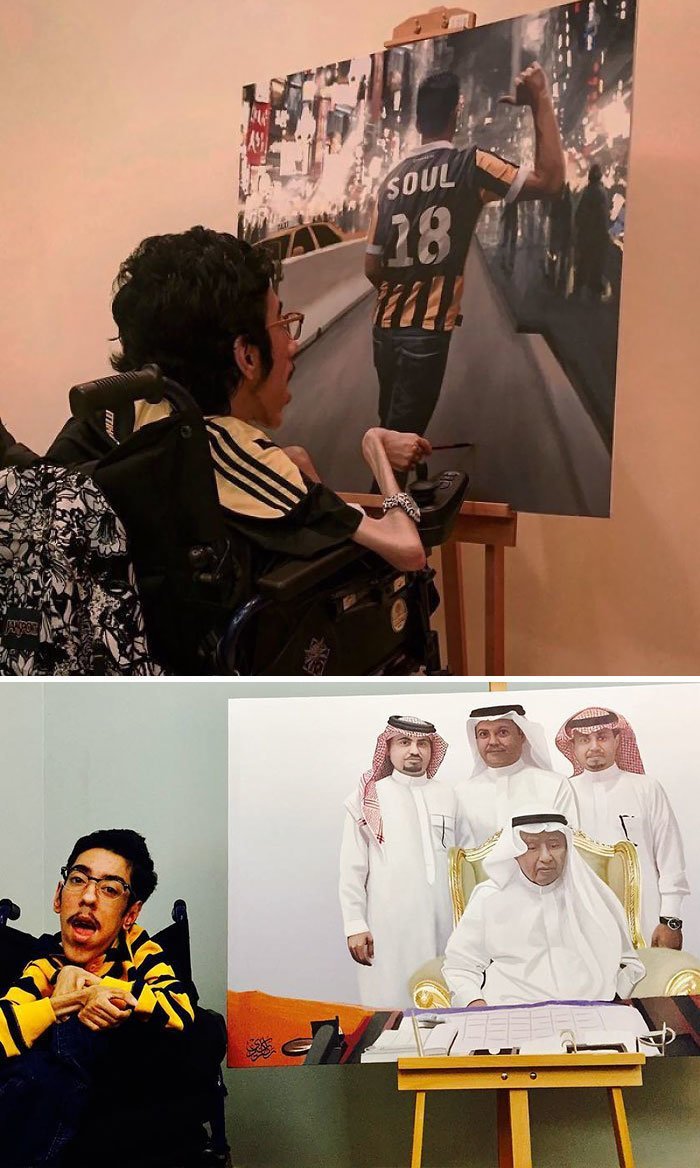 9. Ракан Абдулазиз Кудри с врожденной атрофией создает невероятные картины инвалид, искусство, люди, мир, скульптор, талант, художник