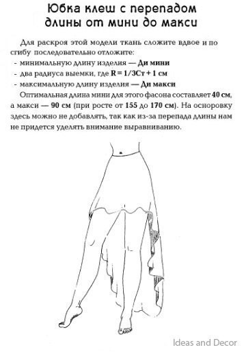 Юбка клеш с перепадом длины от мини до макси выкройка,одежда,рукоделие,своими руками,юбка клеш