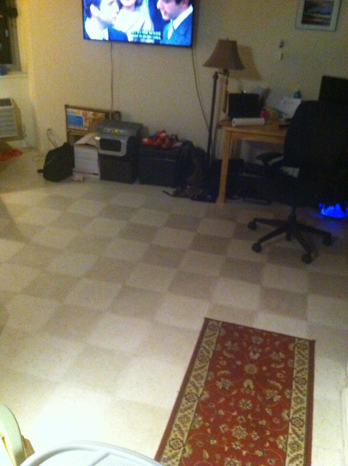 Told The Wife The Floor Was Gross And Needed Cleaning. Told Her I Was Willing To Do It. She Said We Don't Need To. Clean Half She Said And Let's See The Difference... Mission Accomplished. (We Don't Have Tiled Floors)