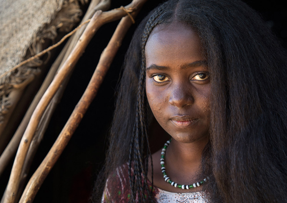 Девушка из племени Афар с плетеными волосами