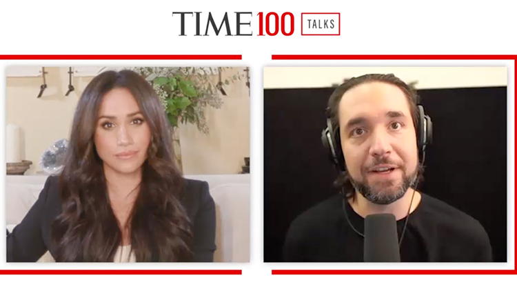 Меган Маркл и принц Гарри выступили на виртуальном саммите TIME100 Talks Меган Маркл и принц Гарри выступили на виртуальном саммите TIME100 Talks Монархи,Британские монархи