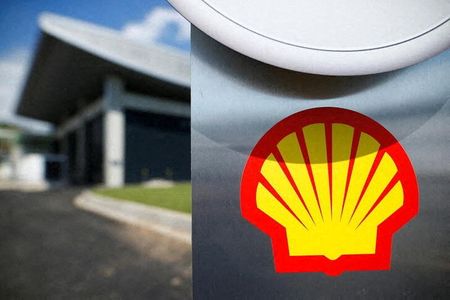 The logo of Royal Dutch Shell is pictured during a launch event for a hydrogen electrolysis plant at Shell's Rhineland refinery in Wesseling near Cologne, Germany, July 2, 2021. REUTERS/Thilo Schmuelgen