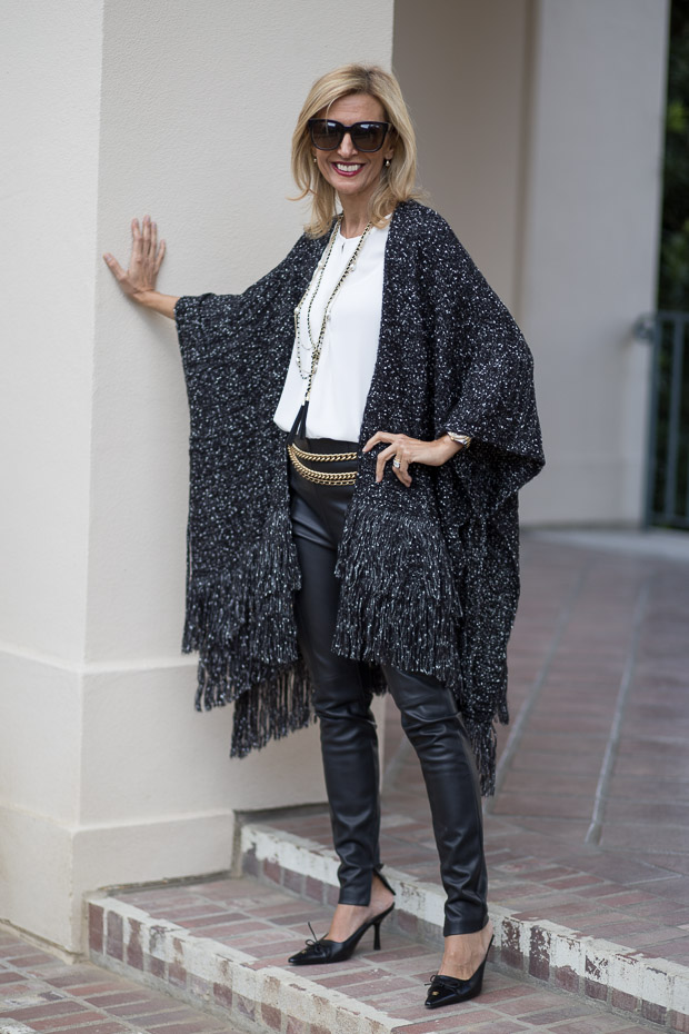 black and white boucle poncho for women 