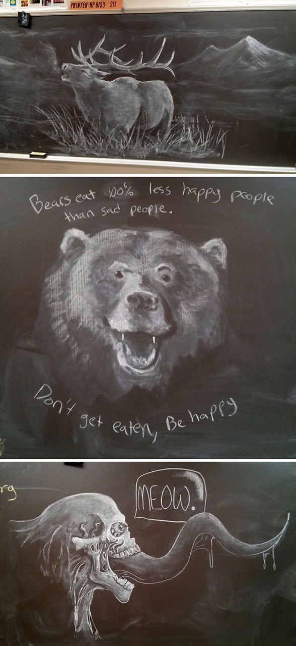 Teacher Draws Stunning Chalkboard Drawings To Inspire His Students