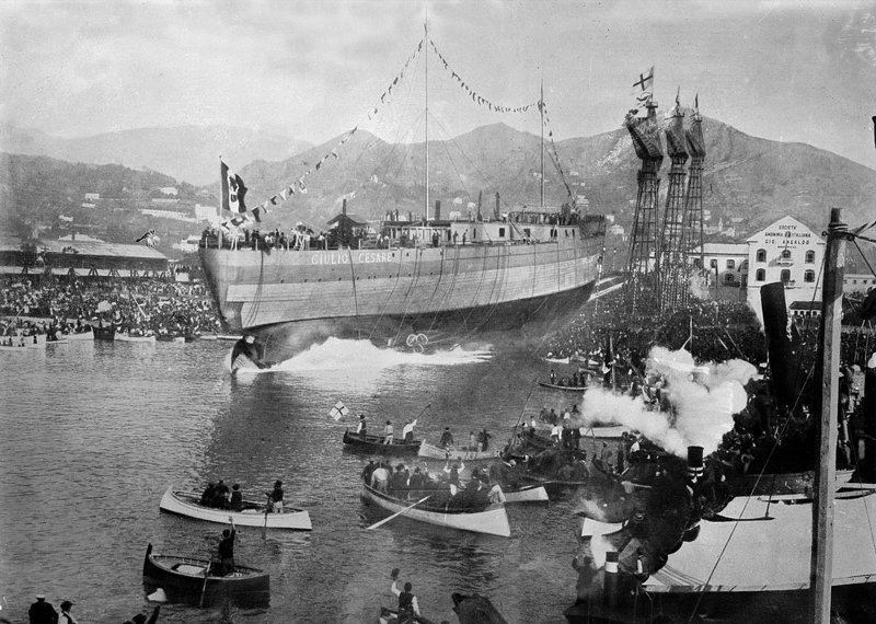 Спуск на воду линкора Джулио Чезаре на верфи Ансальдо 15 октября 1911г история, люди, мир, фото