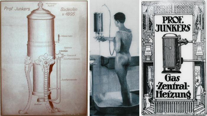 Рекламные плакаты нагревателей Юнкерса 1895, 1928 и 1919 годов