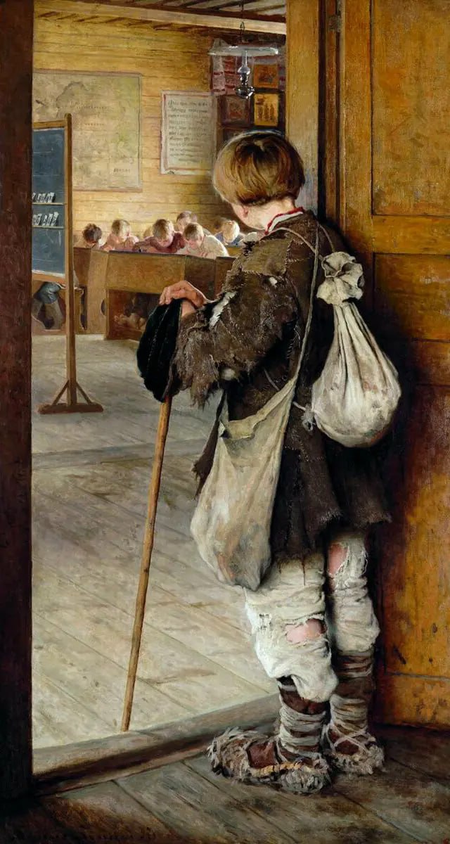 У дверей школы. Художник Николай Богданов-Бельский. 1897 год..jpg